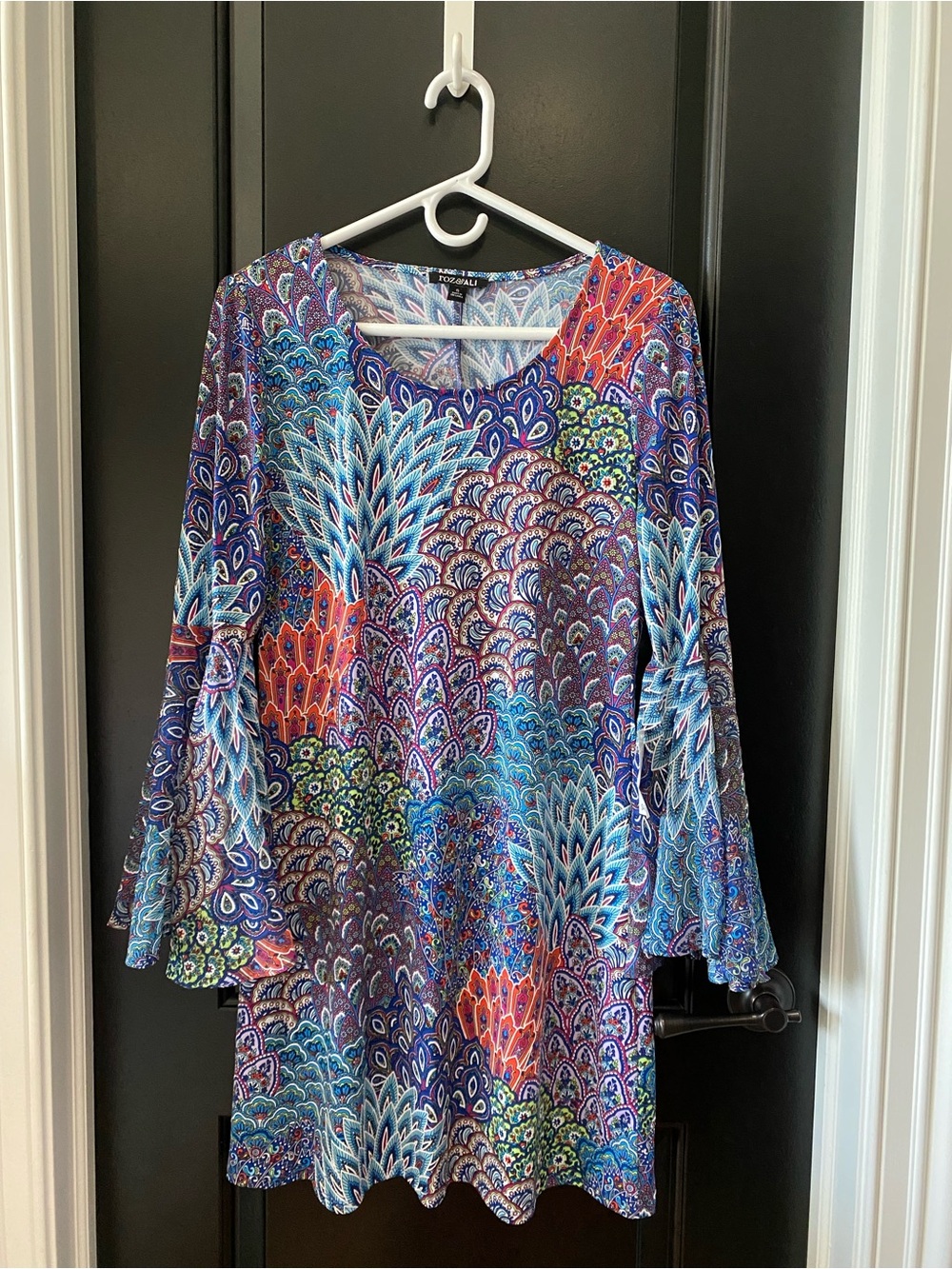 Roz & Ali Boho Chic Multicolor Long Sleeve Patterned Dress